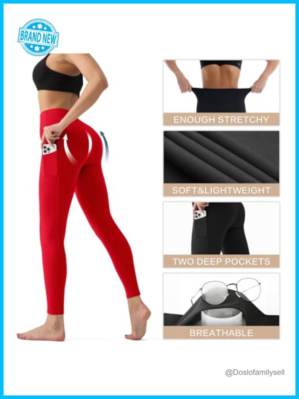 High Waisted Leggings with Pockets Tummy Control Capris Yoga Pants for Women - Picture 4 of 6